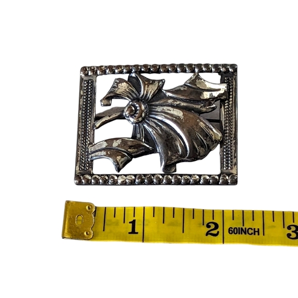 Vintage Art Nouveau Sterling Silver Rectangular Floral Pin Brooch - Picture 4 of 4